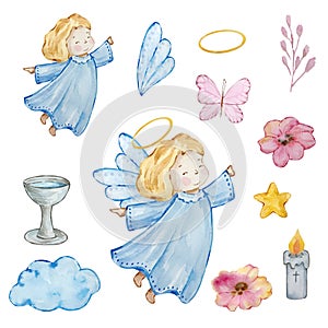 Watercolor baby girl angel