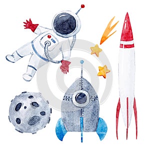 Watercolor baby space vector set