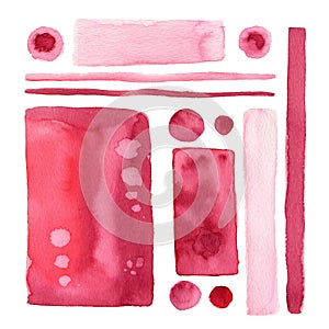 Watercolor backdrops set. Hand paint shapes and element in marsala color