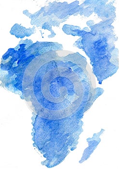 Watercolor background Africa continent in blue