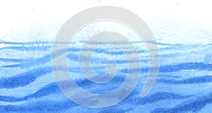 Watercolor background blue waves water surface. Hand painted illustration  on sea theme