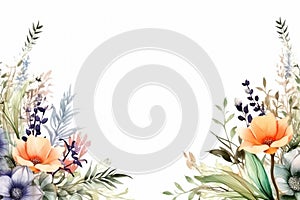 watercolor background with flowers frame, AI generated