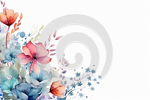 watercolor background with flowers frame, floral illustration, AI generated