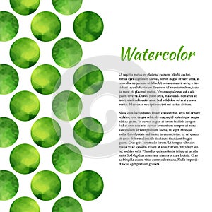 Watercolor background with green circles. Abstract background. Vector watercolor for brochure, banner, poster or web design.