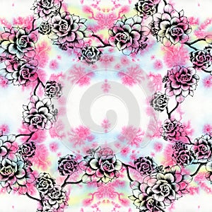 Seamless pattern. Succulent Eonium is a plant of southern latitudes. photo