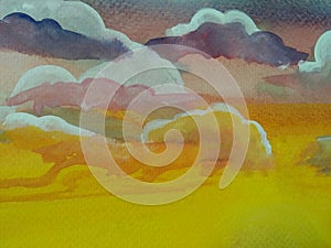 Watercolor background on paper : Morning day sky and colorful cloud with copy space; Watercolor backdrop hand drawn painting photo