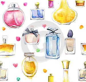Watercolor background with perfumes
