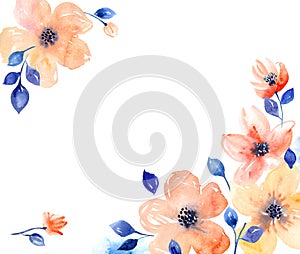 Watercolor background with pink flowers