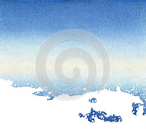 Watercolor background. Watercolor background sky and its reflection without explicit horizon. Watercolor grafient from blue to blu photo