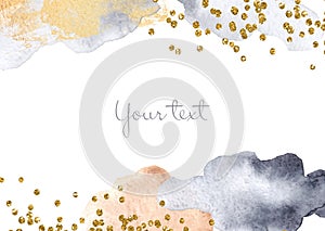 Watercolor background with space for text. Watercolor frame isolated on white background for invitations, greeting cards, business