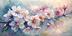 Watercolor Background Of Spring Flowers, , Spring Watercolor Flowers