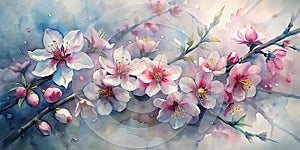 Watercolor Background Of Spring Flowers, , Spring Watercolor Flowers