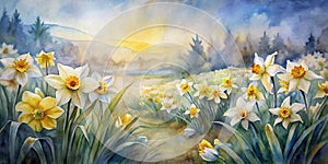 Watercolor Background Of Spring Flowers, , Spring Watercolor Flowers