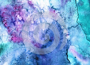 Watercolor background with streaks of bright purple blue green colors for your design