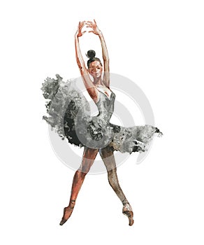 Watercolor ballerina. Hand drawn dancer on white background. Painting illustration.