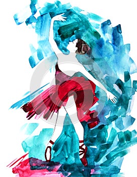 Watercolor ballerina hand painted Ballet dancer illustration