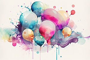 Watercolor balloon birthday party background. Generative ai