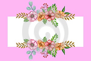 Watercolor banner blank and flower wreath
