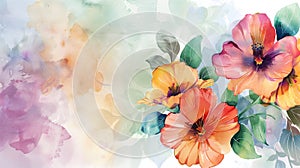 Watercolor banner featuring a variety of colorful flowers and foliage