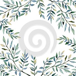 Watercolor banner greenery branches and leaves. Floral frame, botanical plant for invintation card