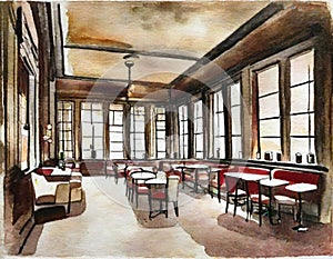 Watercolor of Bar Speakeasy home house design