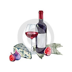 Watercolor barolo wine gourmet set Illustration