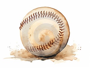 Watercolor baseball ball on white