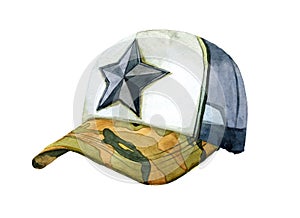 Watercolor baseball cap hat isolated