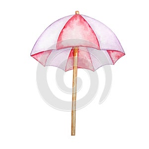 Watercolor beach open red umbrella