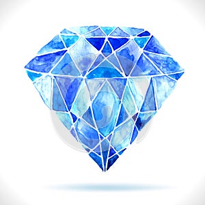 Watercolor beautiful blue diamond