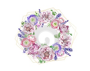 Watercolor beautiful circle with flowers