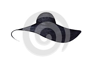 Watercolor beautiful elegant woman black hat isolated on white background
