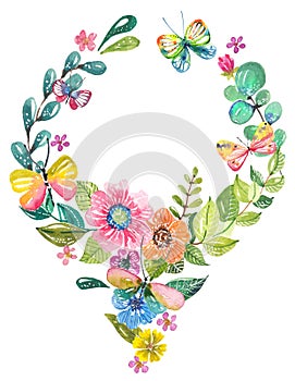 Watercolor beautiful floral design with butterflies