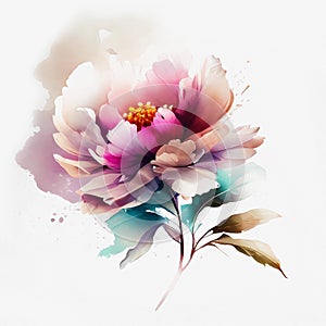 Watercolor beautiful flower on white background. Generative ai