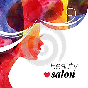 Watercolor beautiful girl. Vector illustration of woman beauty salon