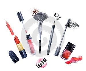 Watercolor beauty collection for make up. Fashionable design