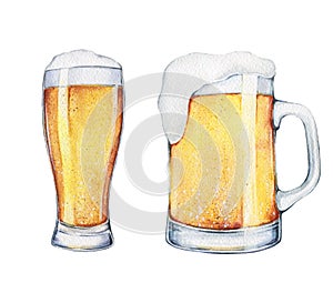 Watercolor beer glass and pint