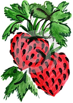 Watercolor berry strawberry impression painting