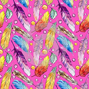 Watercolor bird feather pattern from wing.