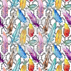 Watercolor bird feather pattern from wing.