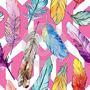 Watercolor bird feather pattern from wing.