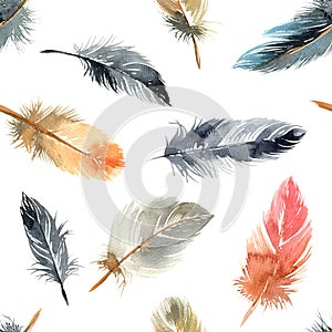 Watercolor bird feathes pattern