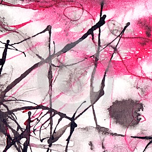 Watercolor black white pink abstract texture background