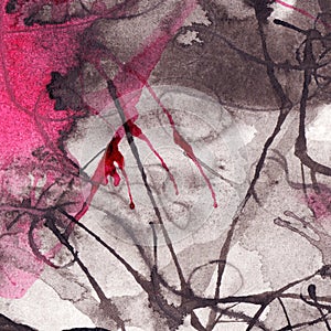 Watercolor black white pink abstract texture background