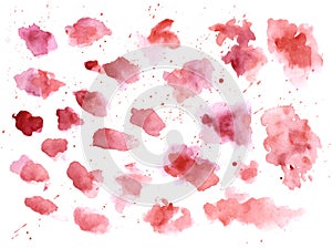 Watercolor bloody red splashes texture background. Hand drawn blood blots drawing vector art.