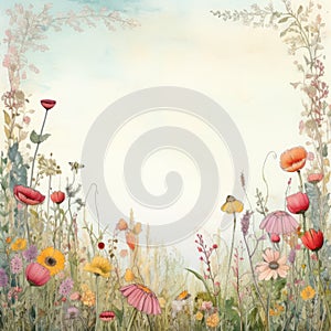 Watercolor Blooming Field Frame For Artwork Or Collage
