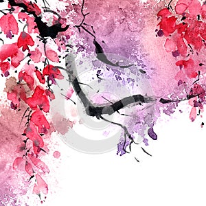 Watercolor blossom tree