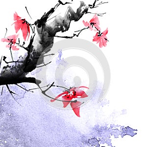 Watercolor blossom tree