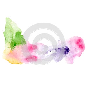 Watercolor blot with pink, purple, yellow and green color