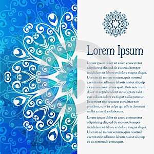 Watercolor blue background with mandala patter